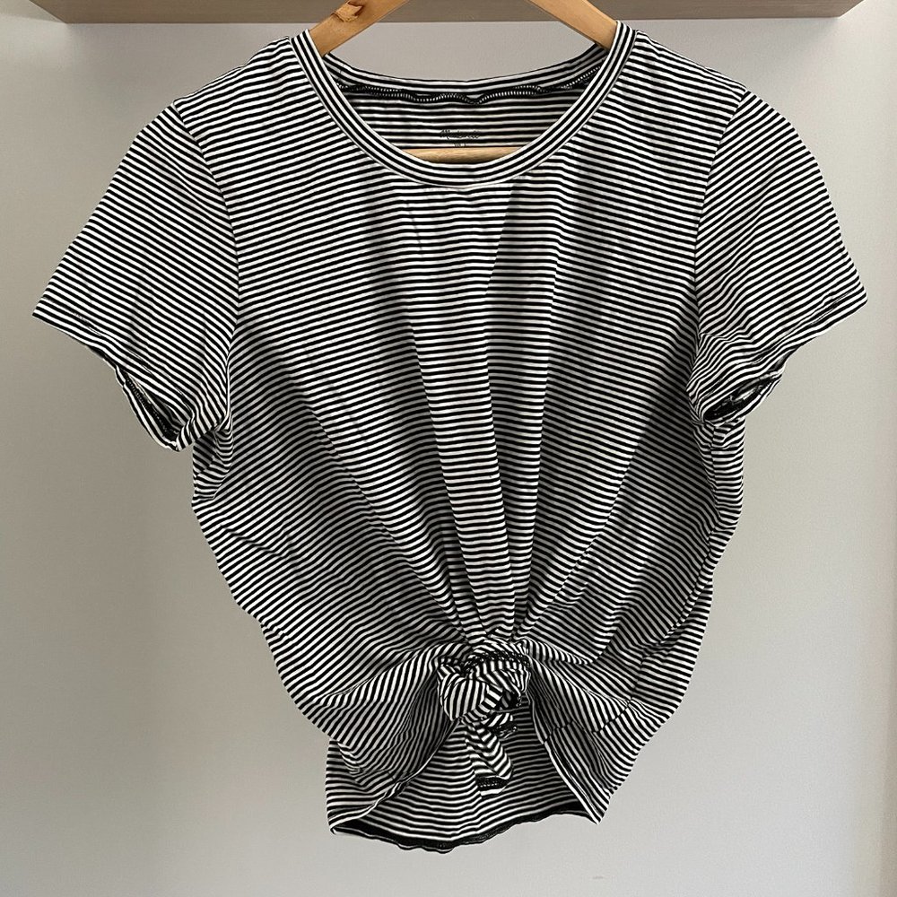 Madewell Black and White Strip Front Tie Top T-Shirt Size Large